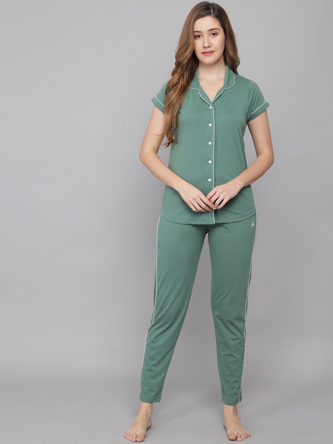 

ANTI CULTURE Women Teal Green Pure Cotton Night suit