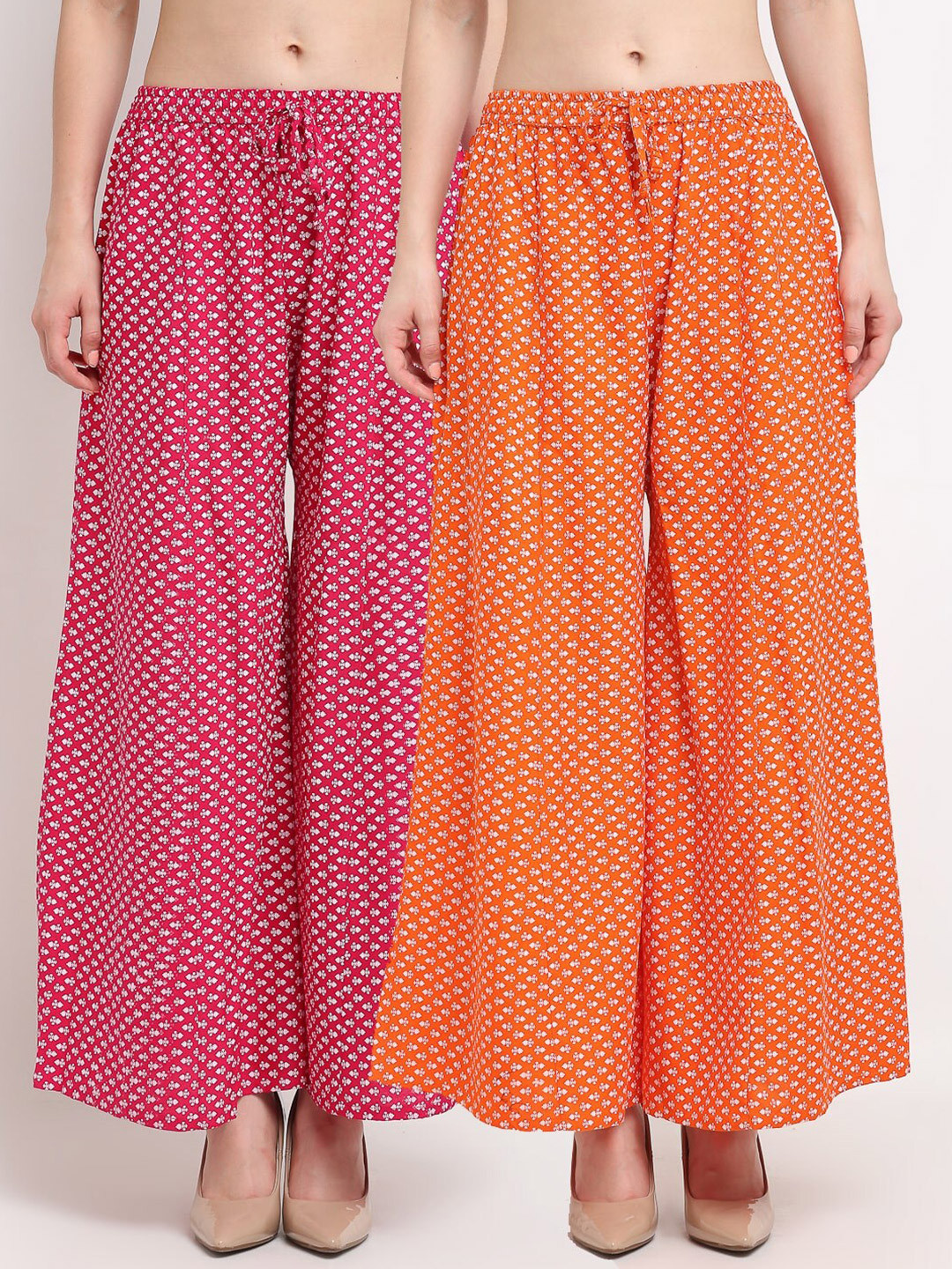 

Jinfo Pack Of 2 Floral Printed Flared Ethnic Palazzos, Pink