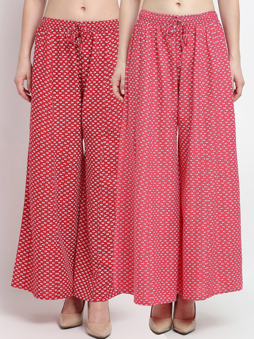 

Jinfo Women Pack of 2 Red & Coral Ethnic Motifs Printed Palazzos