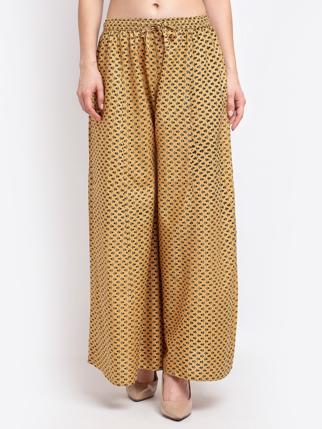 

Jinfo Women Beige & Black Ethnic Motifs Printed Palazzos