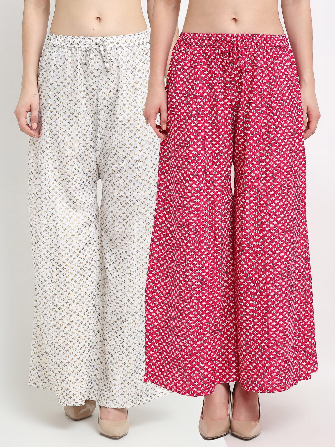 

Jinfo Pack Of 2 Floral Printed Flared Ethnic Palazzos, White