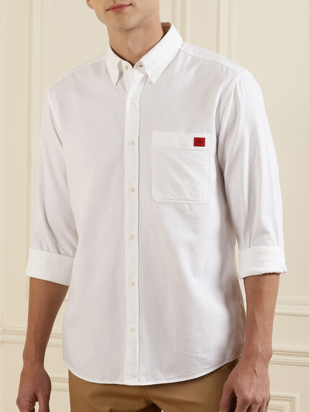 

HUGO Men White Cotton Regular Fit Casual Shirt