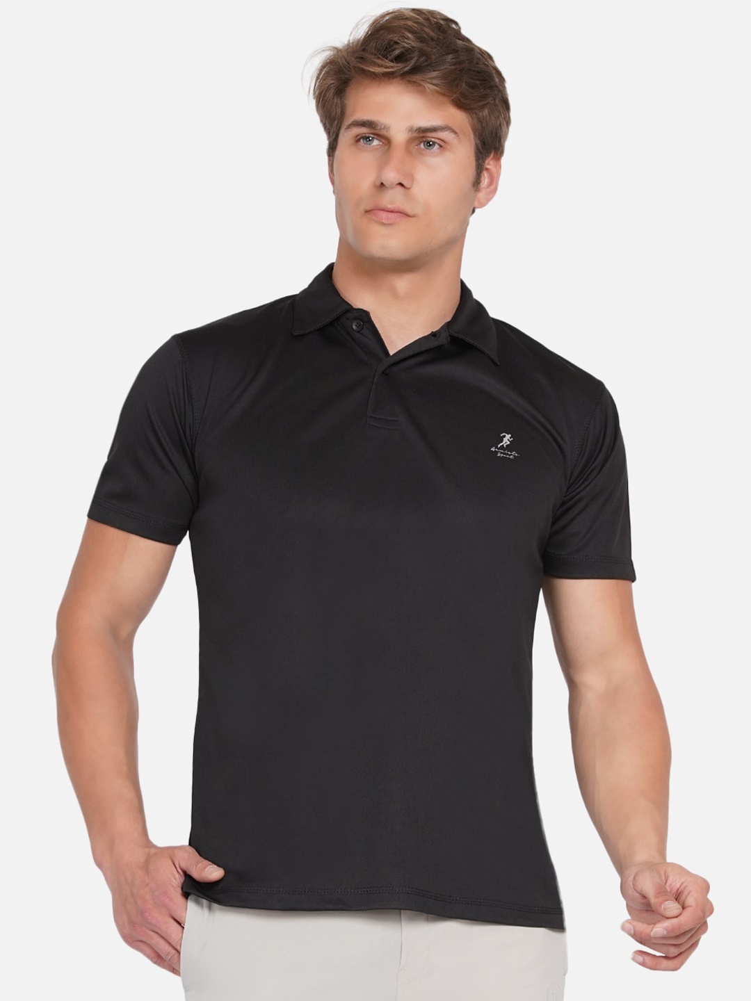 

ARMISTO Men Black Solid Polo Collar Dri-FIT T-shirt