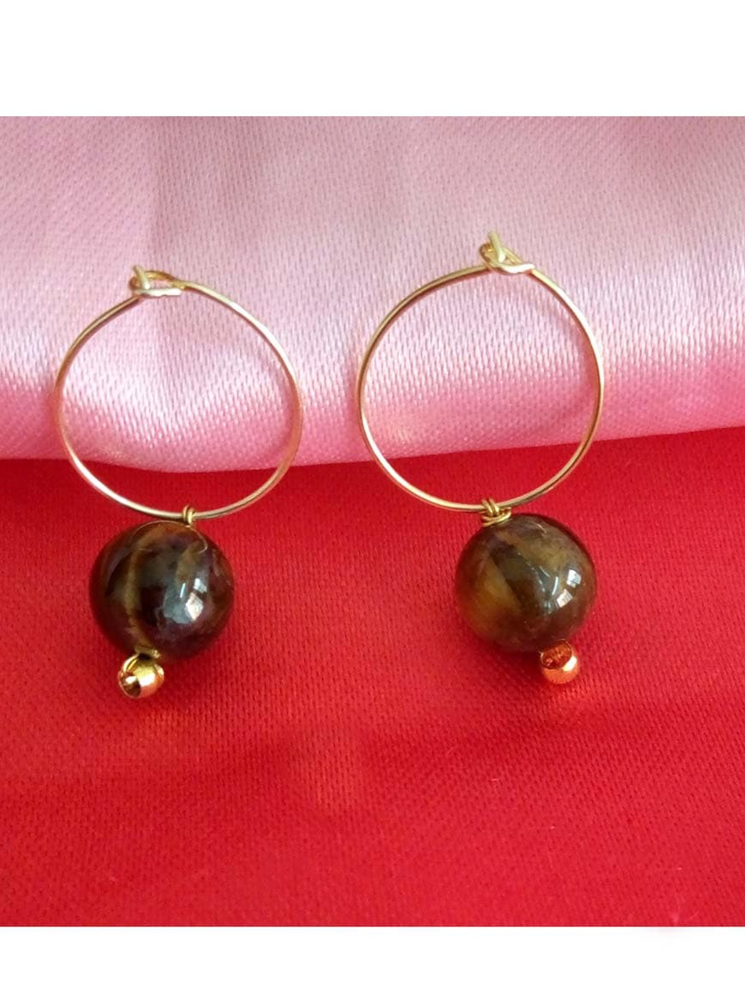

RICH AND FAMOUS Multicoloured Tiger Eyes Stone Bali Hoops, Multi
