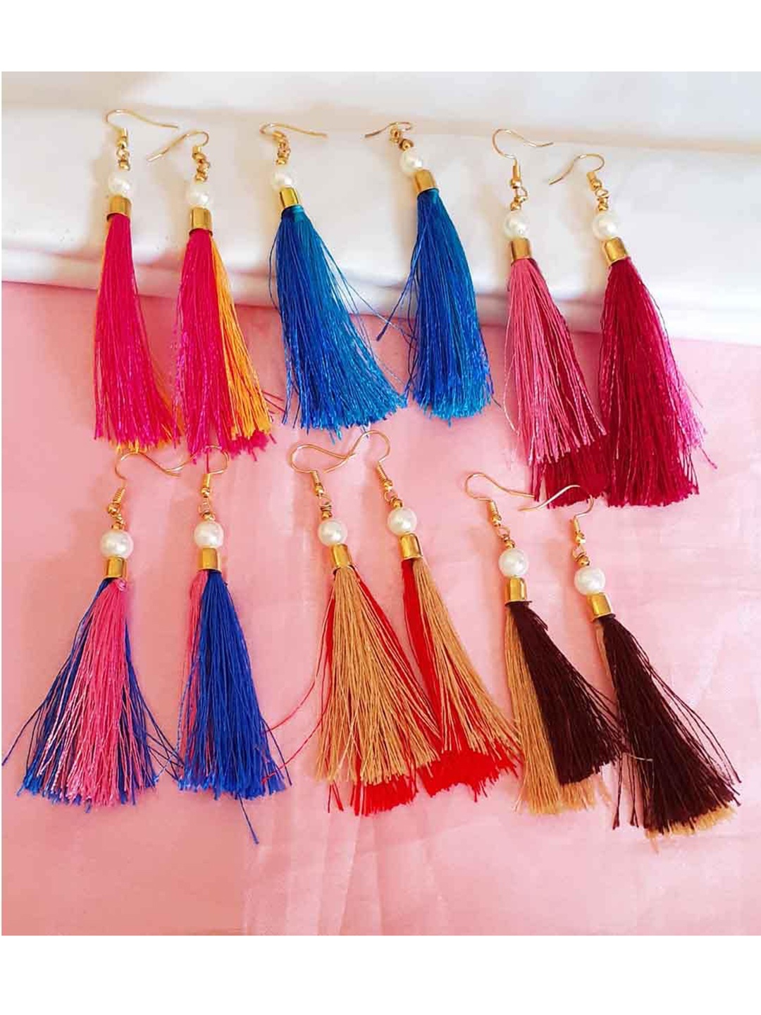 

RICH AND FAMOUS Set of 6 Contemporary Tassel Drop Earrings, Multi