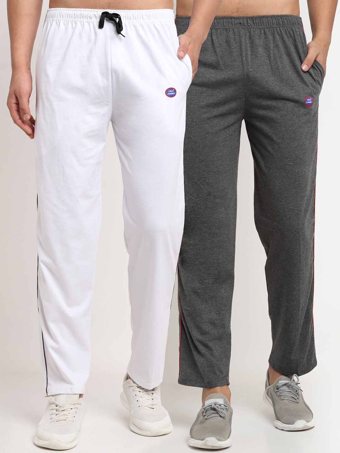 

VIMAL JONNEY Men Pack of 2 Charcoal & White Solid Regular Track Pants