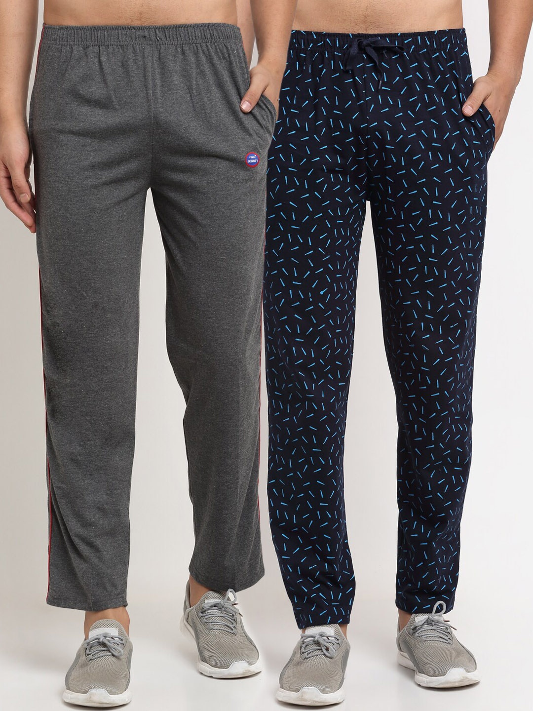 

MACK JONNEY Men Pack Of 2 Grey & Navy Blue Printed Regular-Fit Track Pants