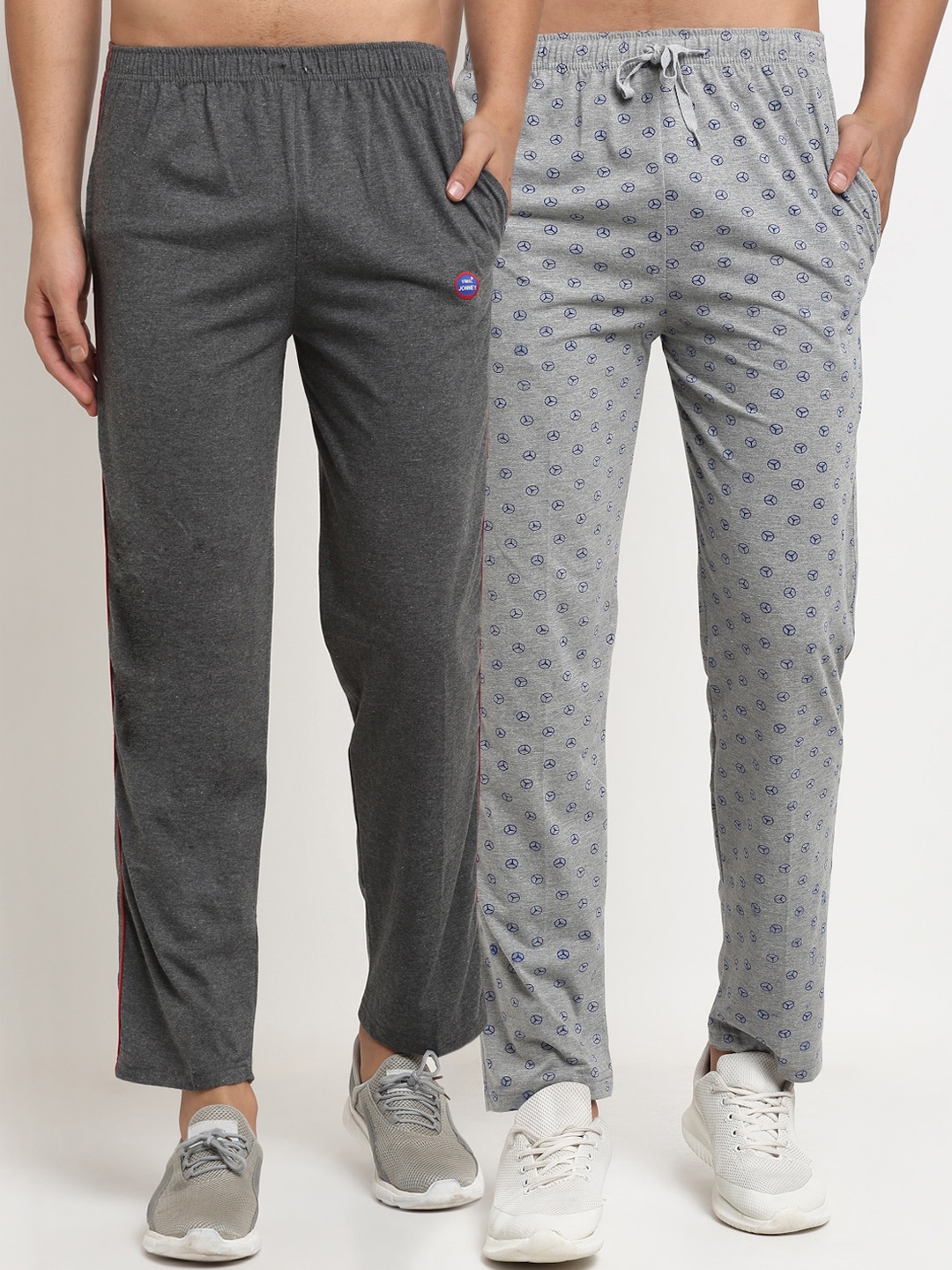 

MACK JONNEY Men Pack Of 2 Grey Solid & Printed Track Pants