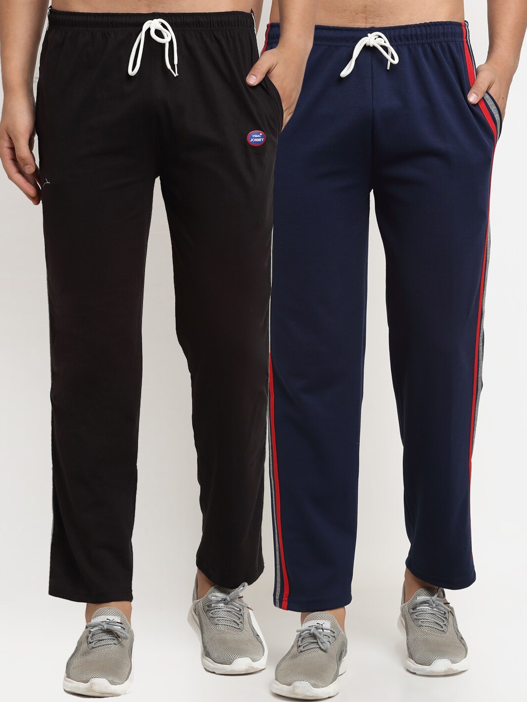 

VIMAL JONNEY Pack of 2 Men Navy Blue & Black Solid Track Pants