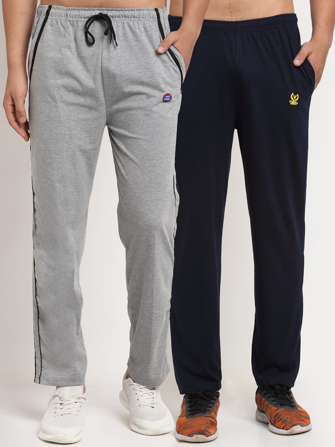 

MACK JONNEY Men Grey & Navy Blue Pack Of 2 Solid Track Pants