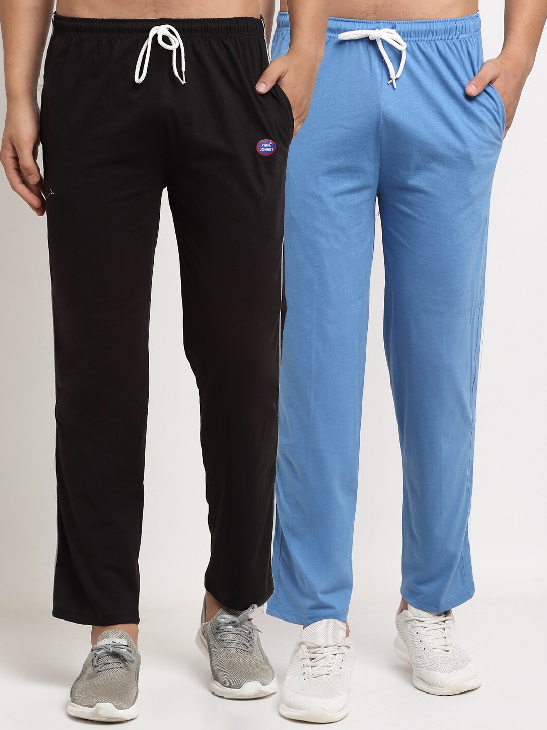 

VIMAL JONNEY Men Pack Of 2 Black & Blue Solid Regular-Fit Track Pants