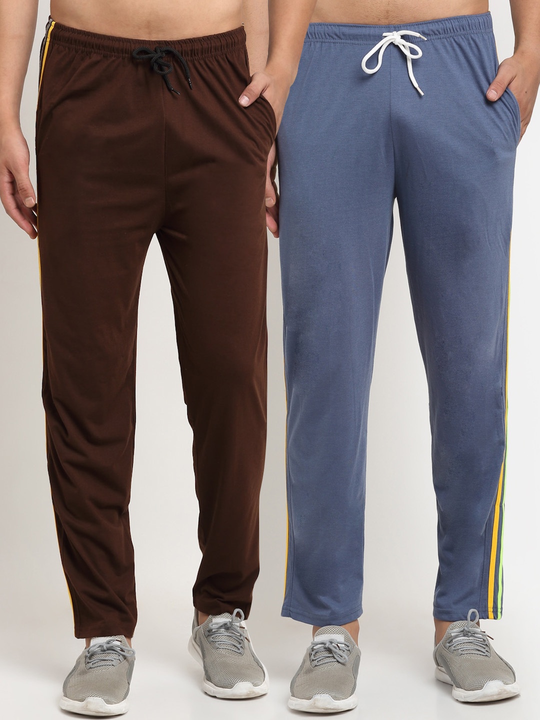 

VIMAL JONNEY Men Brown & Blue Pack Of 2 Solid Track Pants
