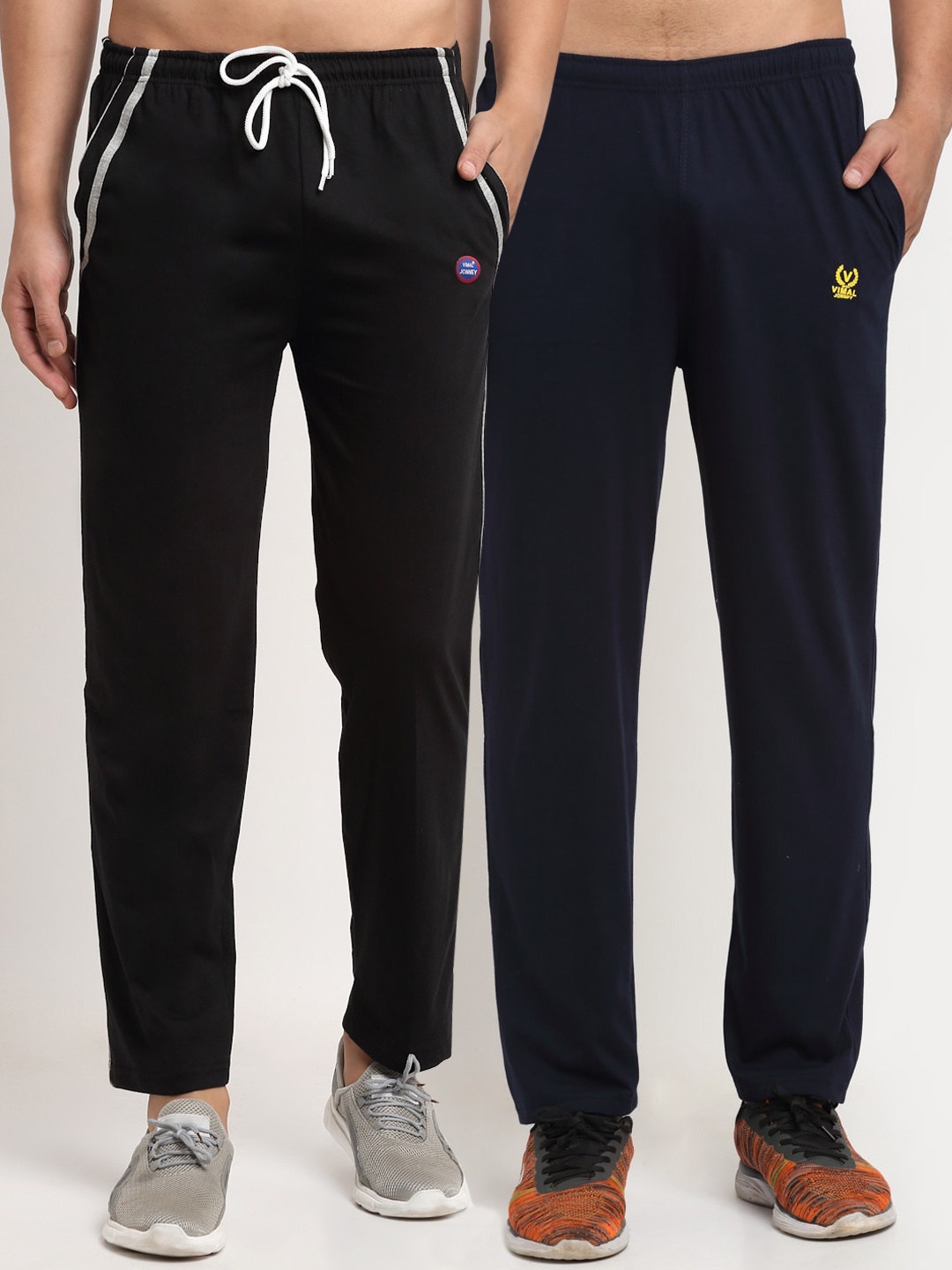 

MACK JONNEY Men Pack Of 2 Black & Blue Solid Regular-Fit Track Pants