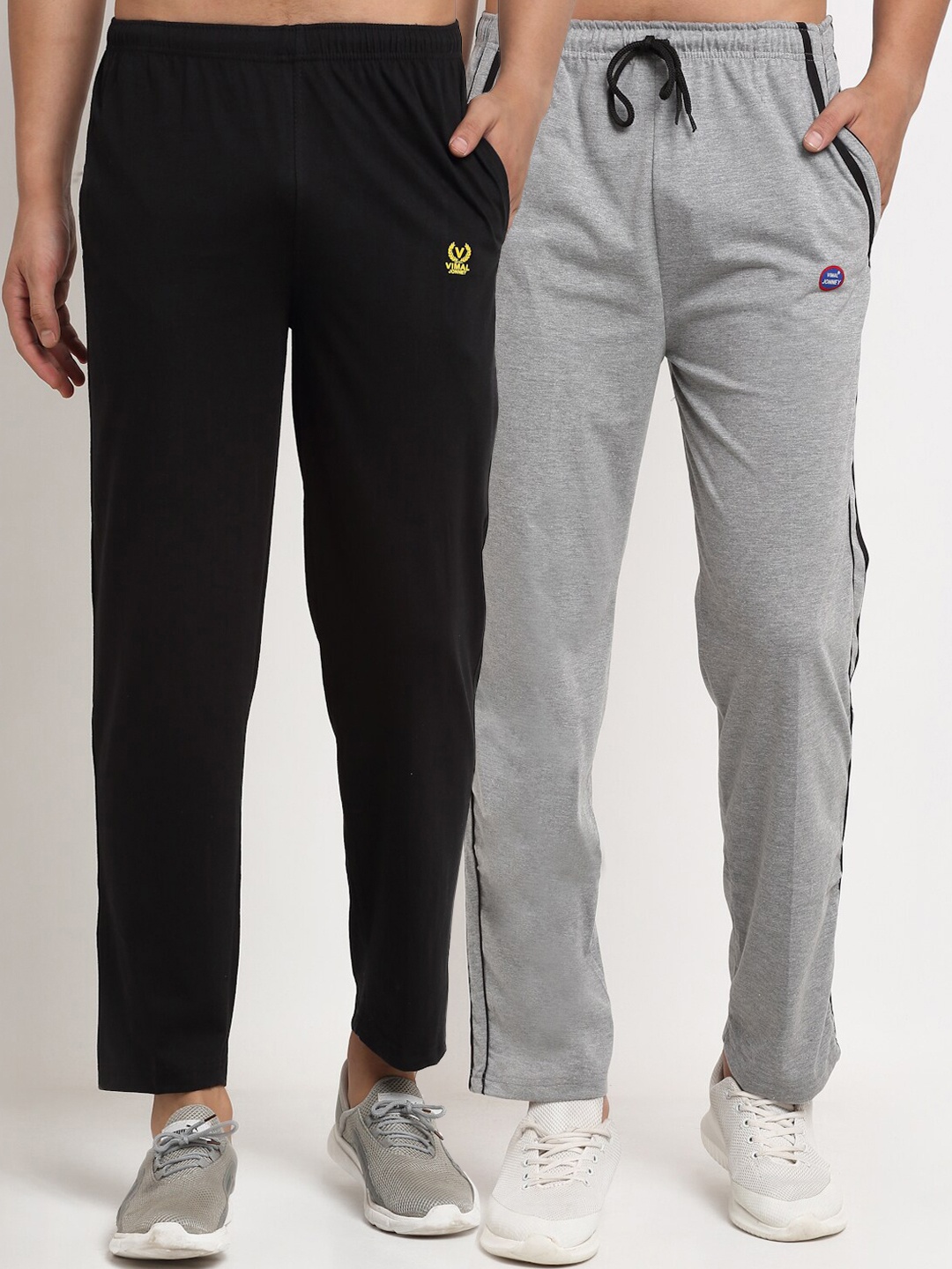 

MACK JONNEY Men Pack Of 2 Black & Grey Solid Regular Track Pants