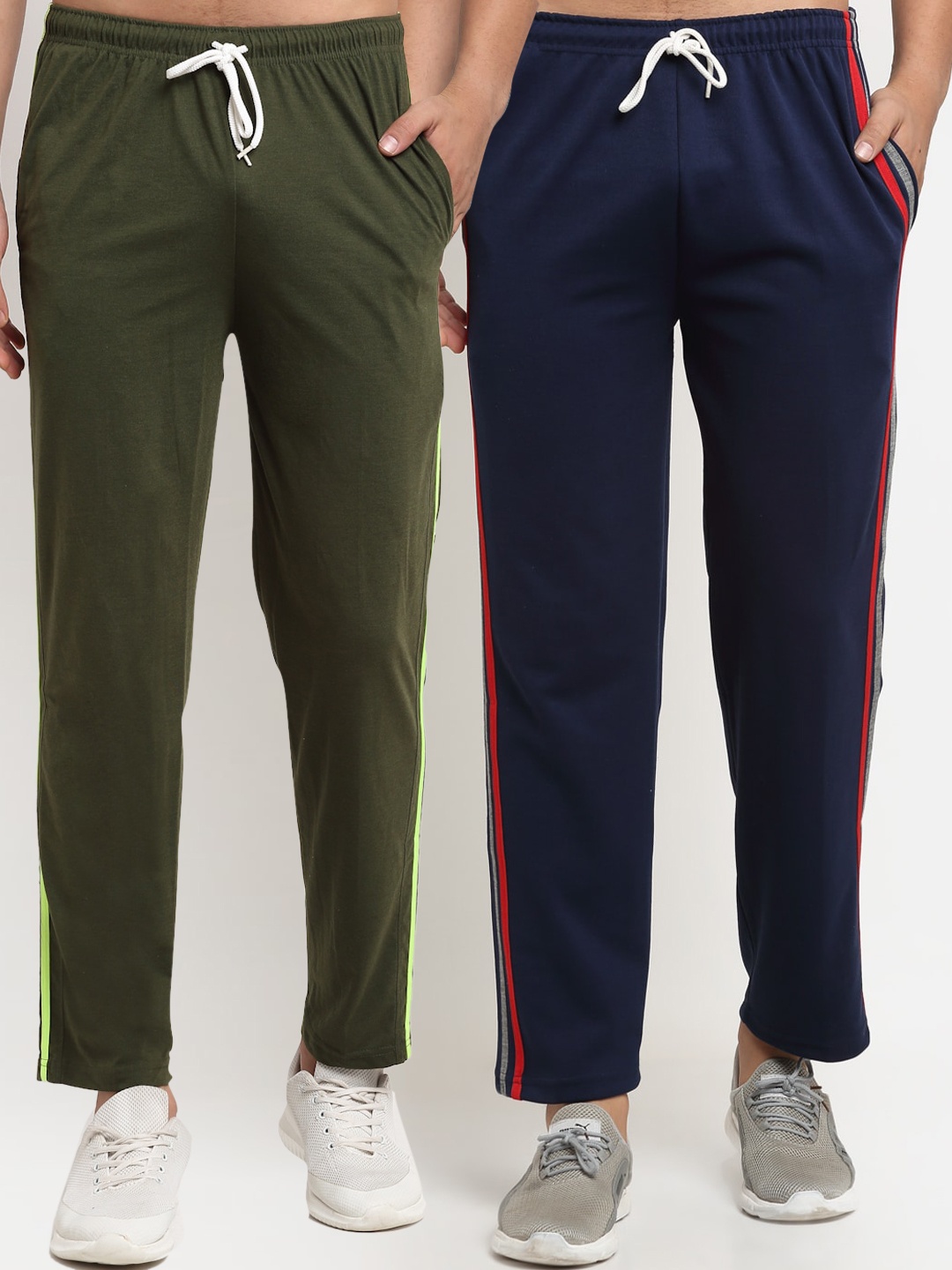 

VIMAL JONNEY Men Navy Blue & Olive Green Pack Of 2 Solid Track Pants