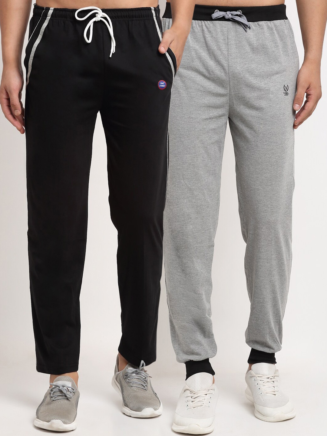 

MACK JONNEY Men Pack Of 2 Black & Grey Solid Regular-Fit Track Pants