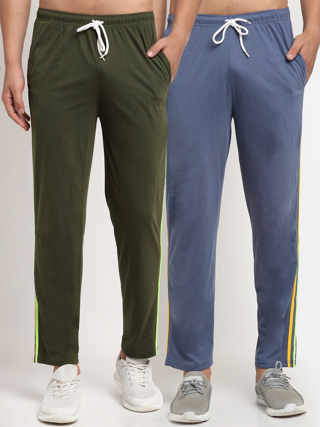 

VIMAL JONNEY Men Pack Of 2 Blue & Olive Solid Track Pants