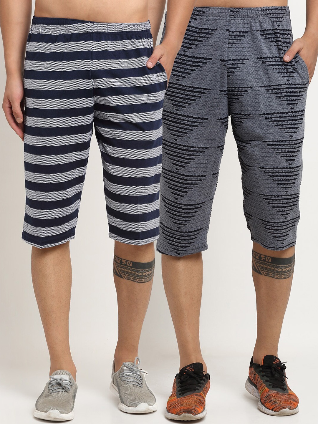 

VIMAL JONNEY Men Navy Blue & Grey Set of 2 Shorts