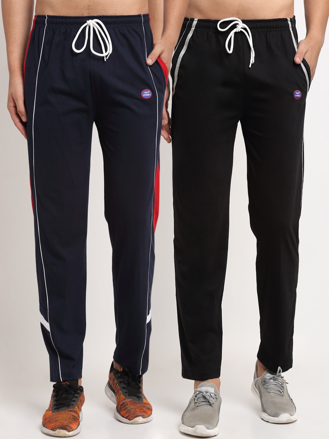

MACK JONNEY Men Pack Of 2 Black & Navy Blue Solid Regular Track Pants