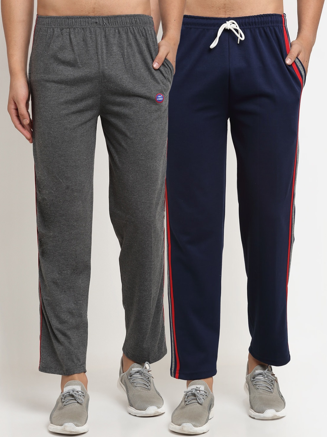 

VIMAL JONNEY Men Pack Of 2 Grey & Navy Blue Solid Regular Track Pants