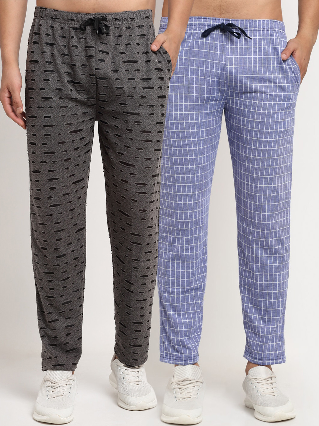 

VIMAL JONNEY Men Grey & Blue Pack Of 2 Printed Track Pants
