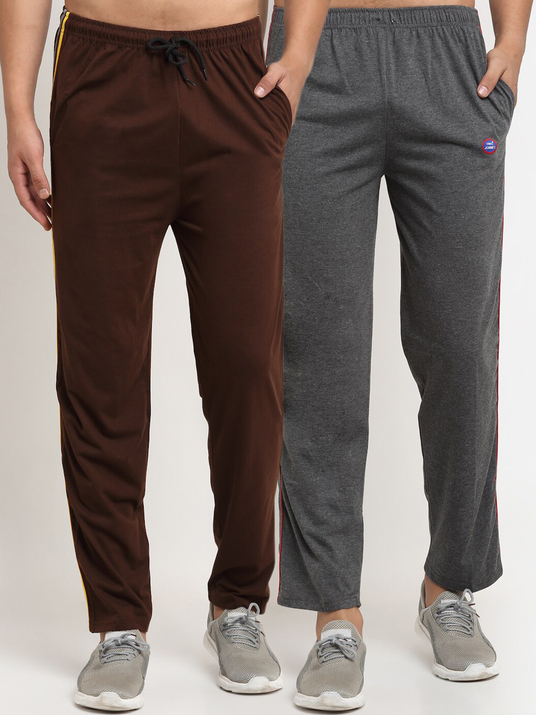 

VIMAL JONNEY Men Brown & Grey Pack of 2 Solid Track Pants