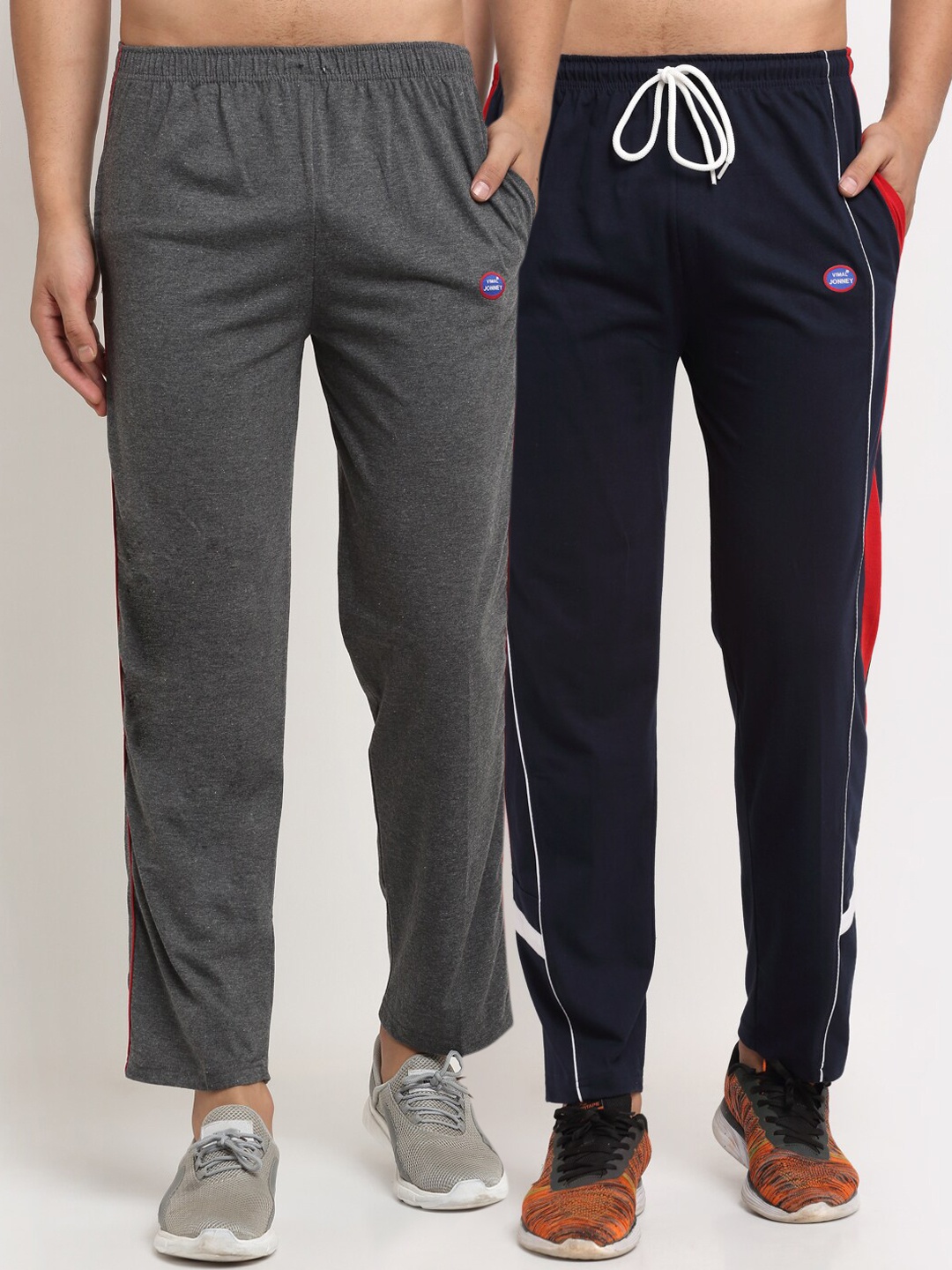 

VIMAL JONNEY Men Pack Of 2 Grey & Navy Blue Solid Track Pants