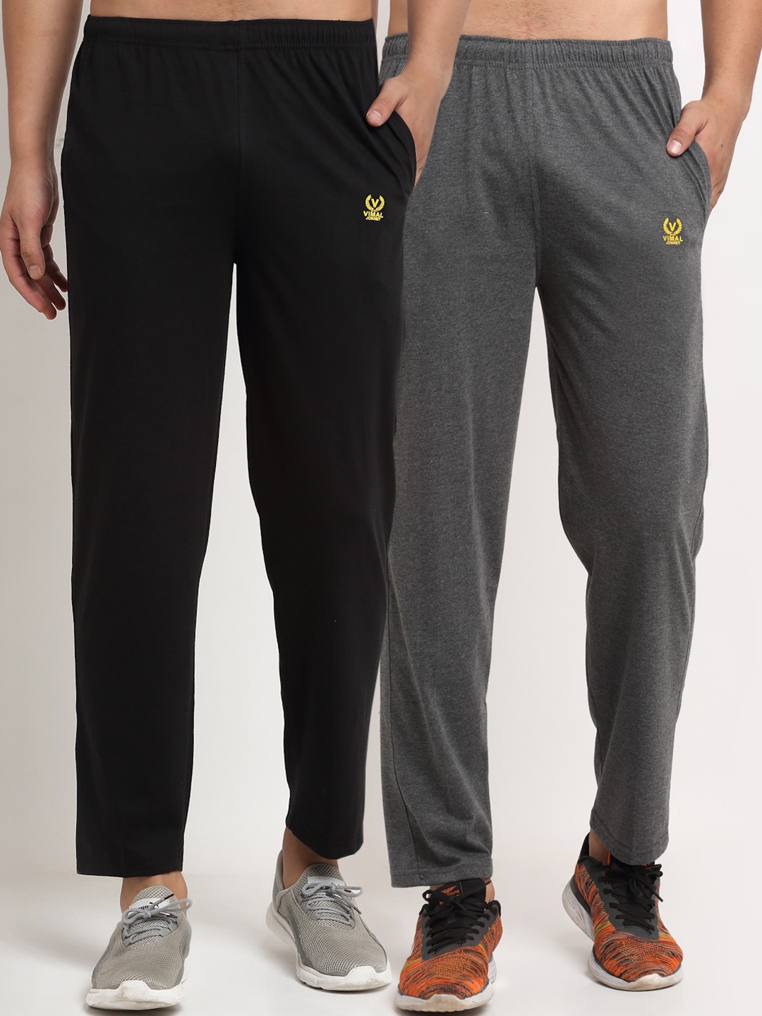 

MACK JONNEY Men Grey & Black Pack Of 2 Solid Track Pants