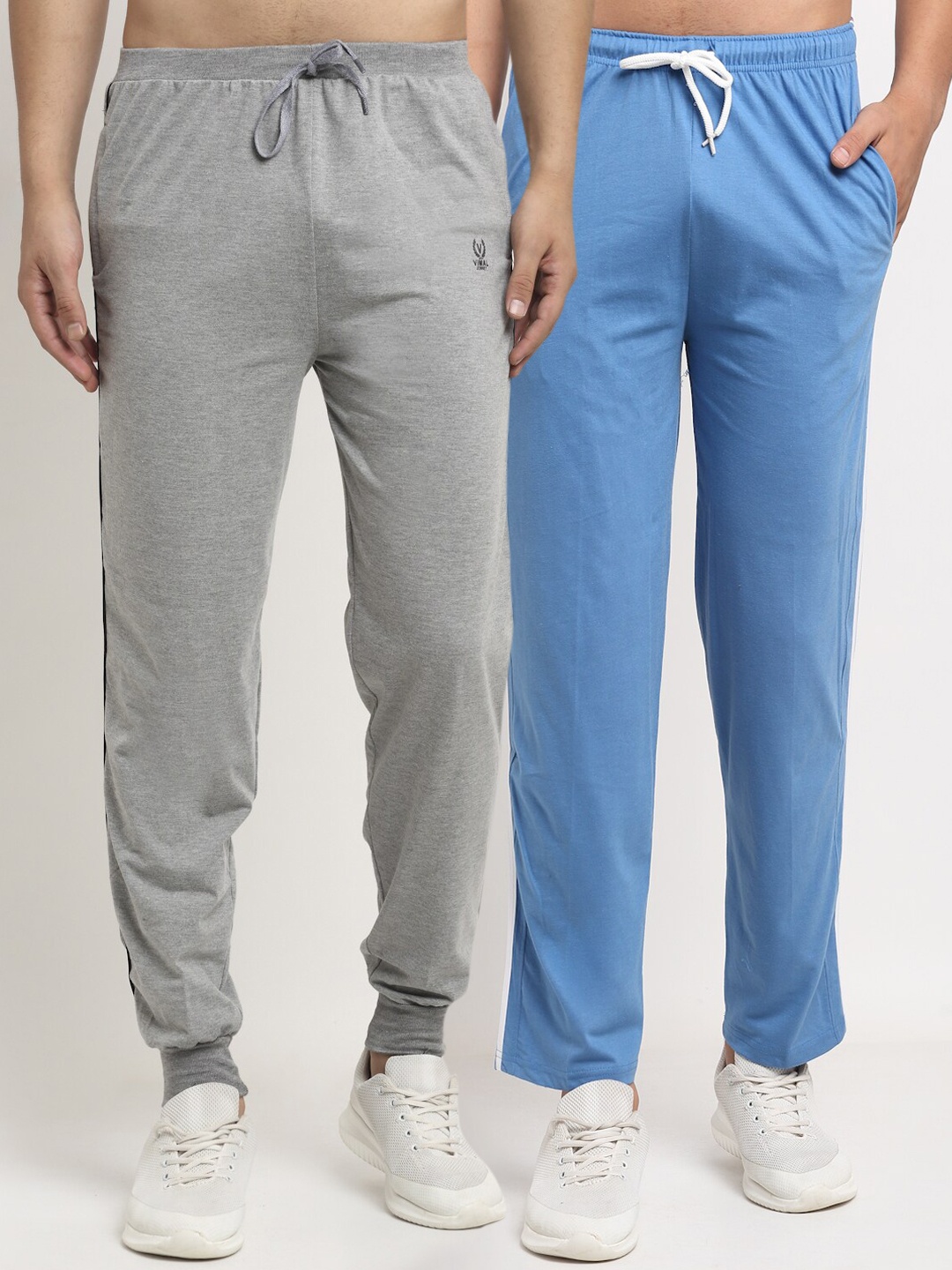 

VIMAL JONNEY Men Pack Of 2 Grey & Blue Solid Regular-Fit Track Pants