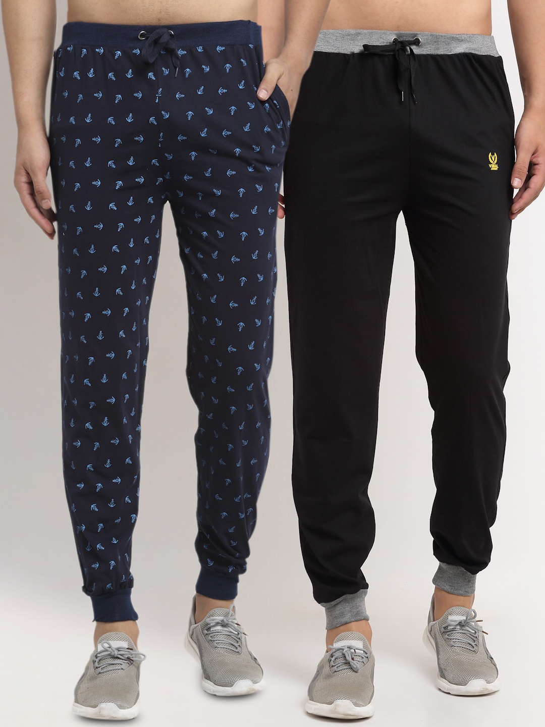 

VIMAL JONNEY Men Pack Of 2 Black Solid & Printed Joggers