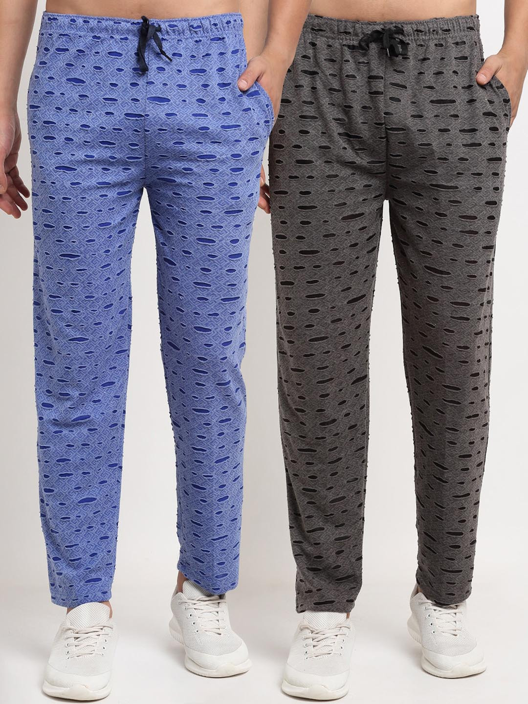 

VIMAL JONNEY Men Pack Of 2 Black & Blue Self Design Regular Fit Track Pants