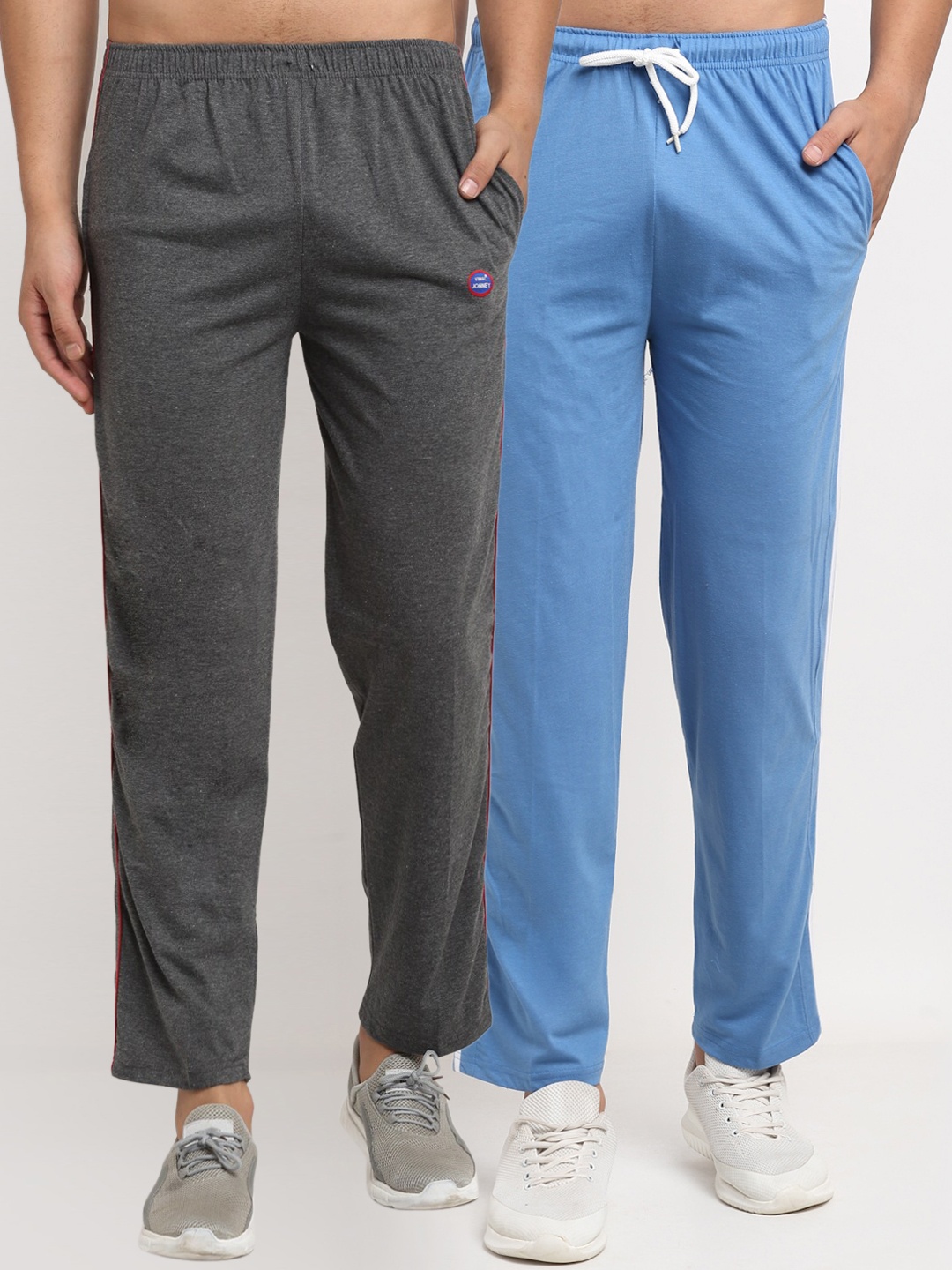 

VIMAL JONNEY Men Pack Of 2 Grey & Blue Solid Regular-Fit Track Pants