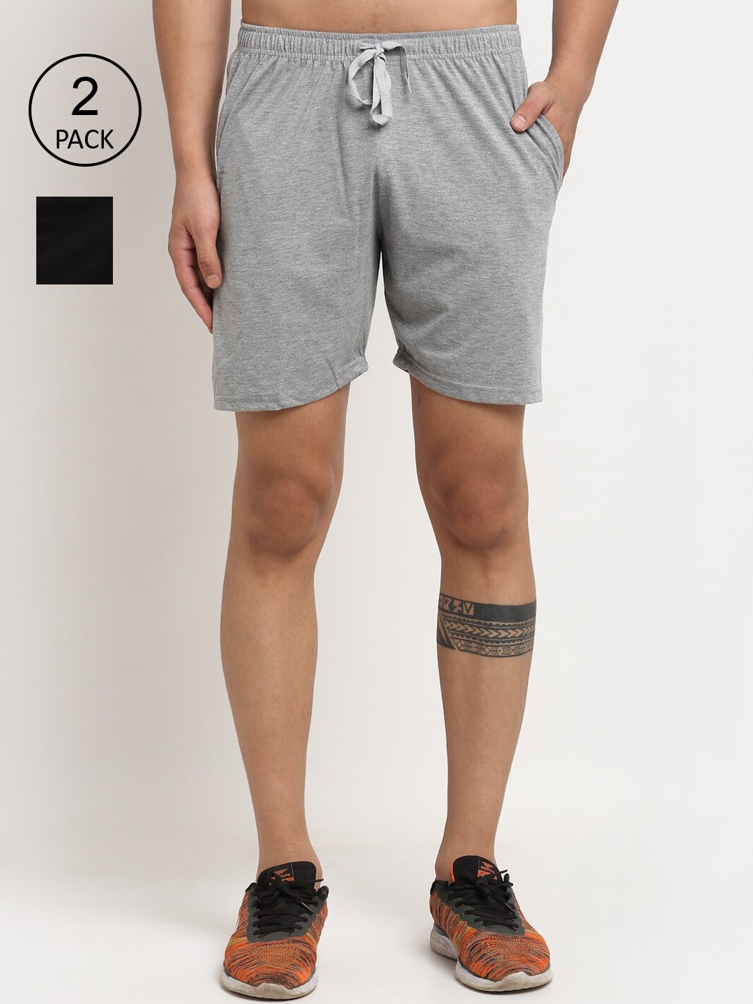 

MACK JONNEY Men Pack of 2 Black & Grey Regular Fit Shorts