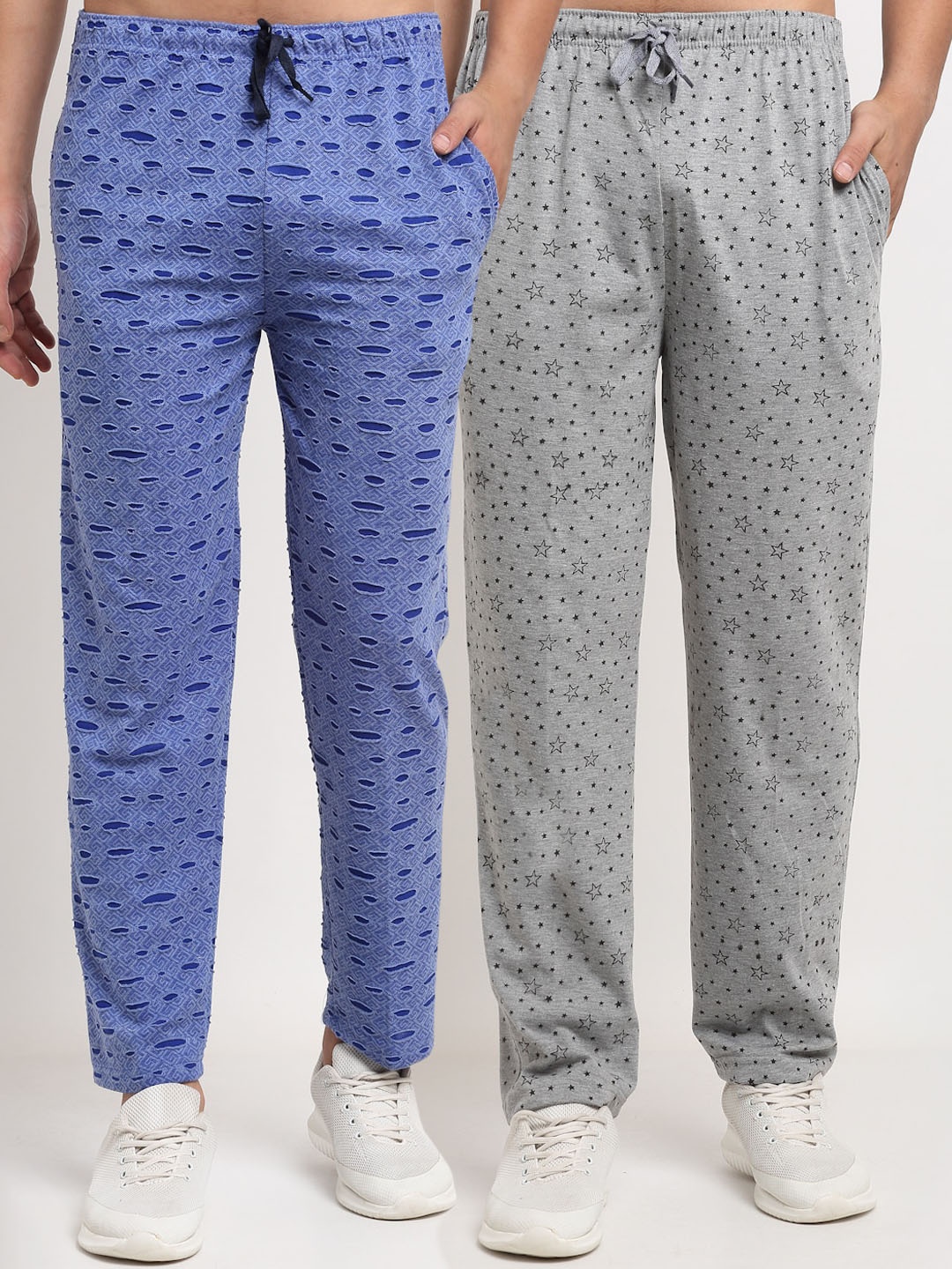 

VIMAL JONNEY Men Blue & Grey Pack Of 2 Printed Track Pants