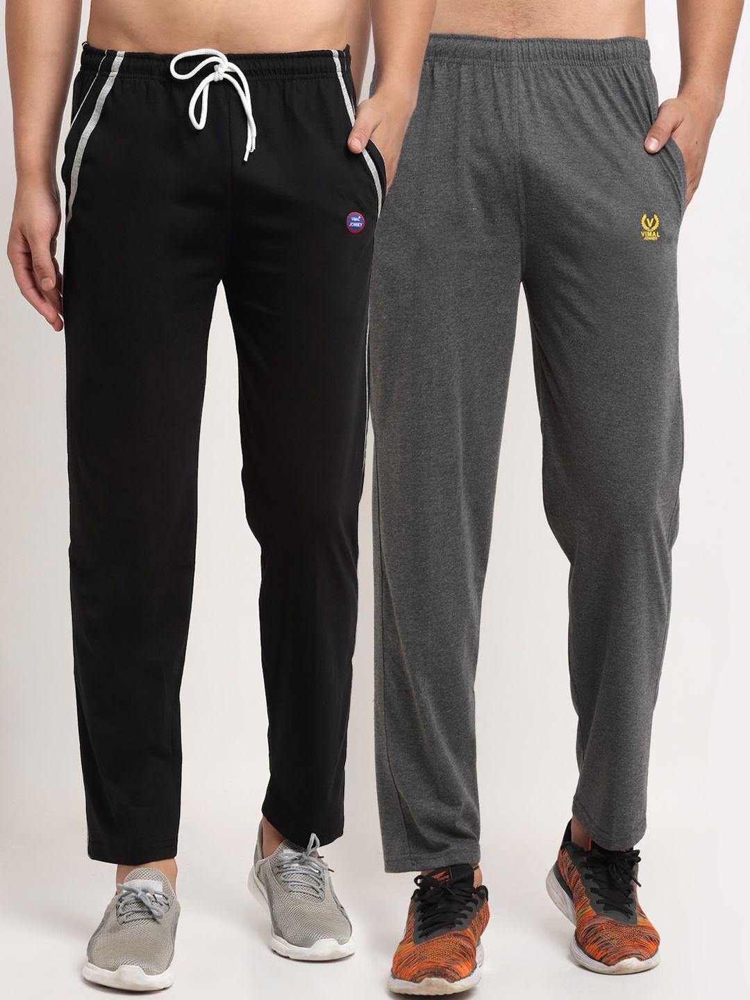 

MACK JONNEY Men Pack Of 2 Black & Grey Solid Track Pants