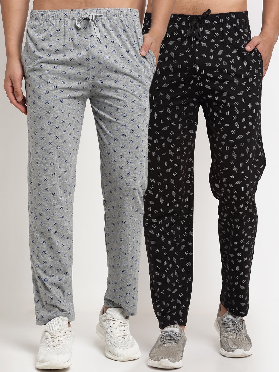 

MACK JONNEY Men Grey & Black Pack Of 2 Printed Track Pants