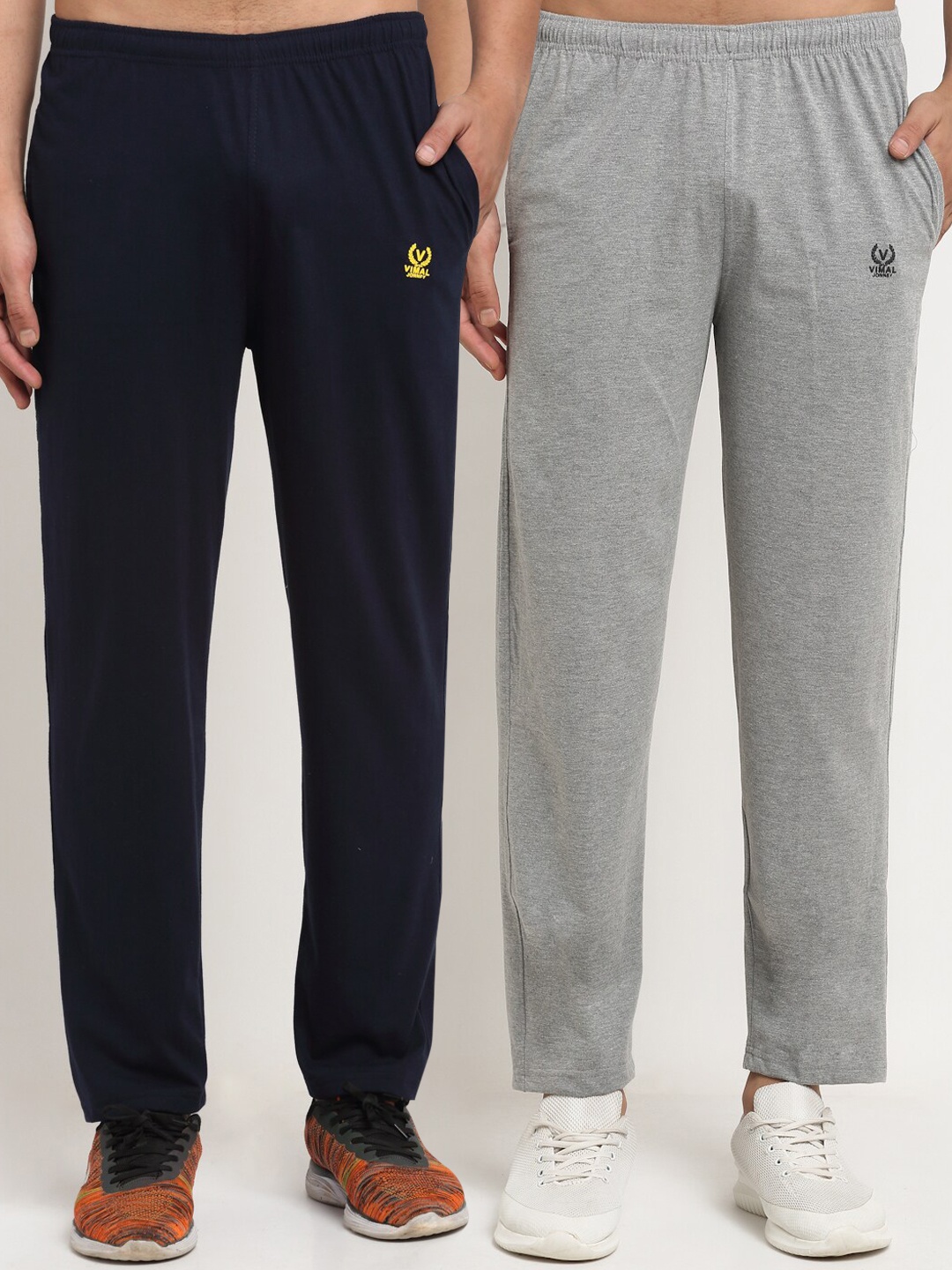 

VIMAL JONNEY Men Navy Blue & Grey Pack Of 2 Solid Track Pants