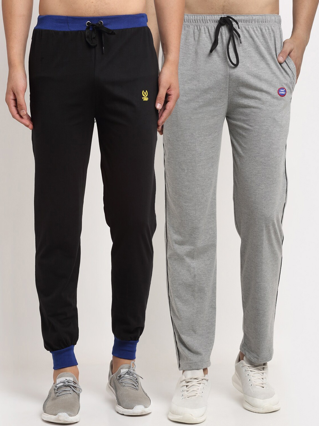 

VIMAL JONNEY Men Pack Of 2 Grey & Black Solid Track Pants