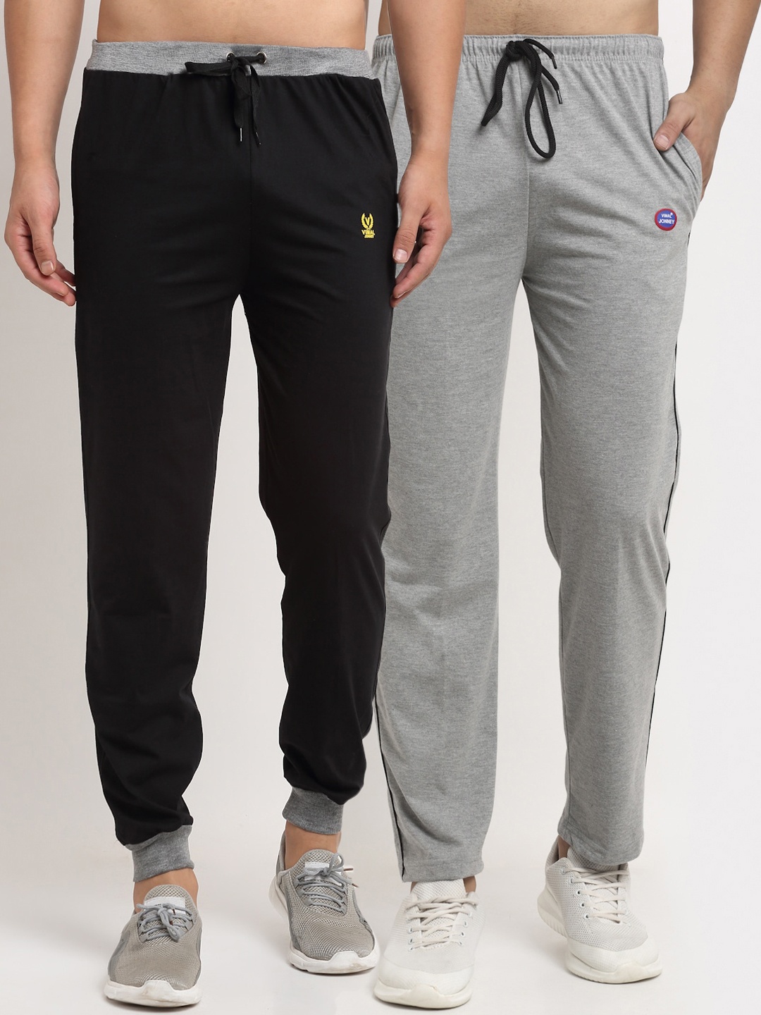

MACK JONNEY Men Pack Of 2 Black & Grey Solid Regular Fit Track Pants