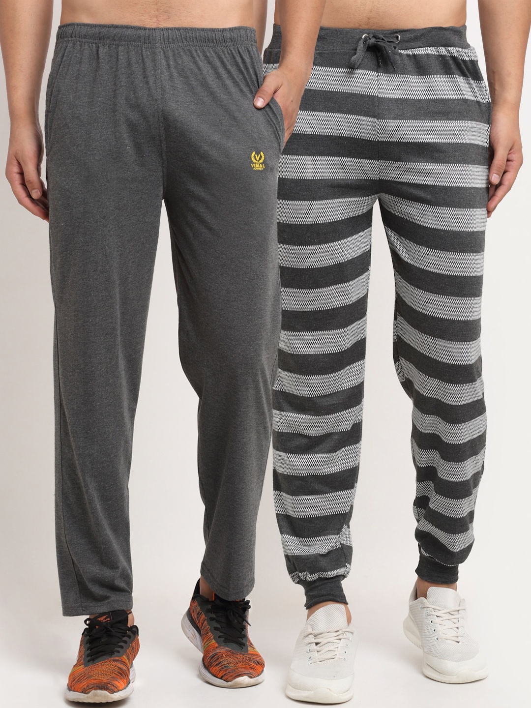 

VIMAL JONNEY Men Grey Pack of 2 Striped Track Pants