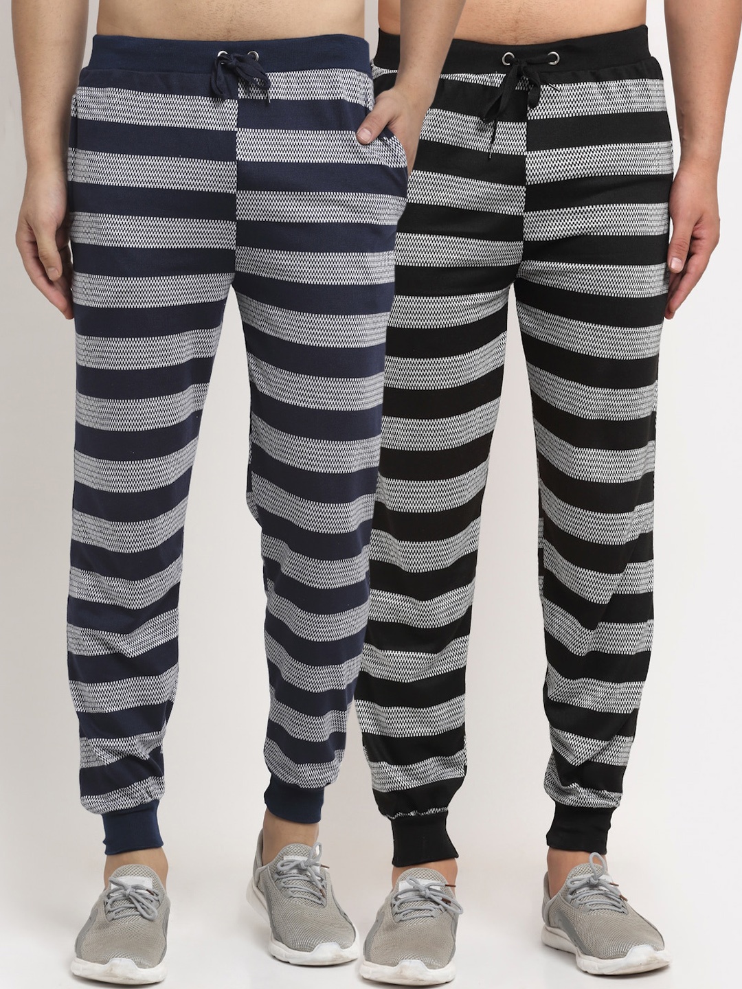

VIMAL JONNEY Men Pack Of 2 Striped Track Pants, Black