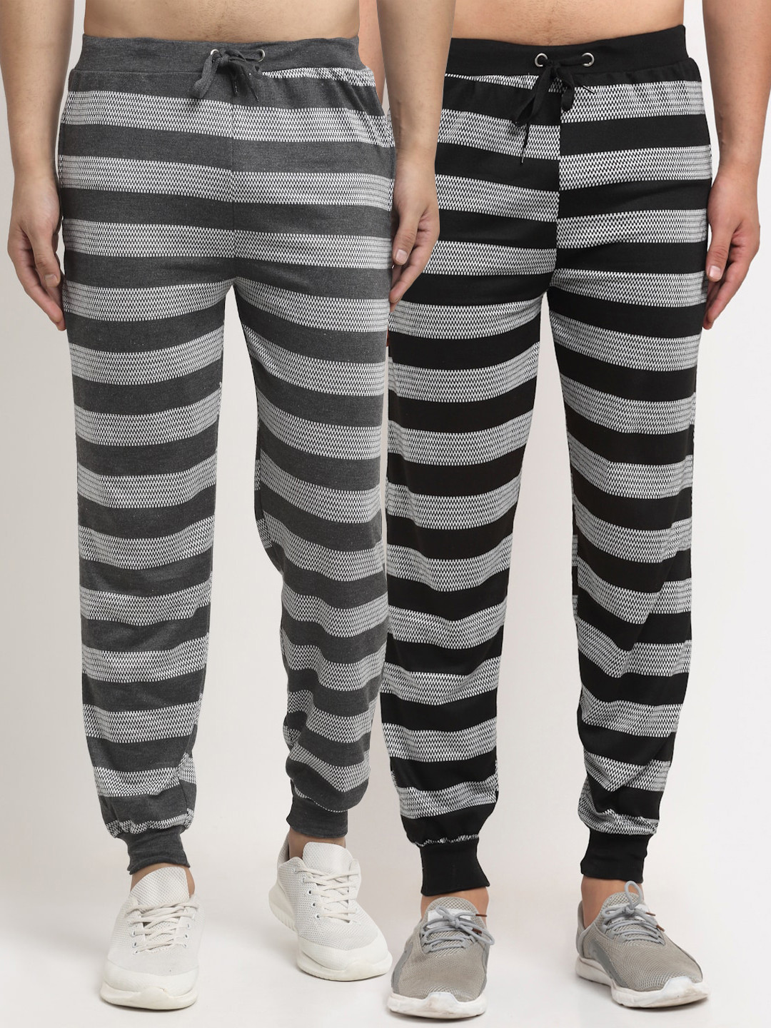 

VIMAL JONNEY Men Pack Of 2 Striped Joggers, Black