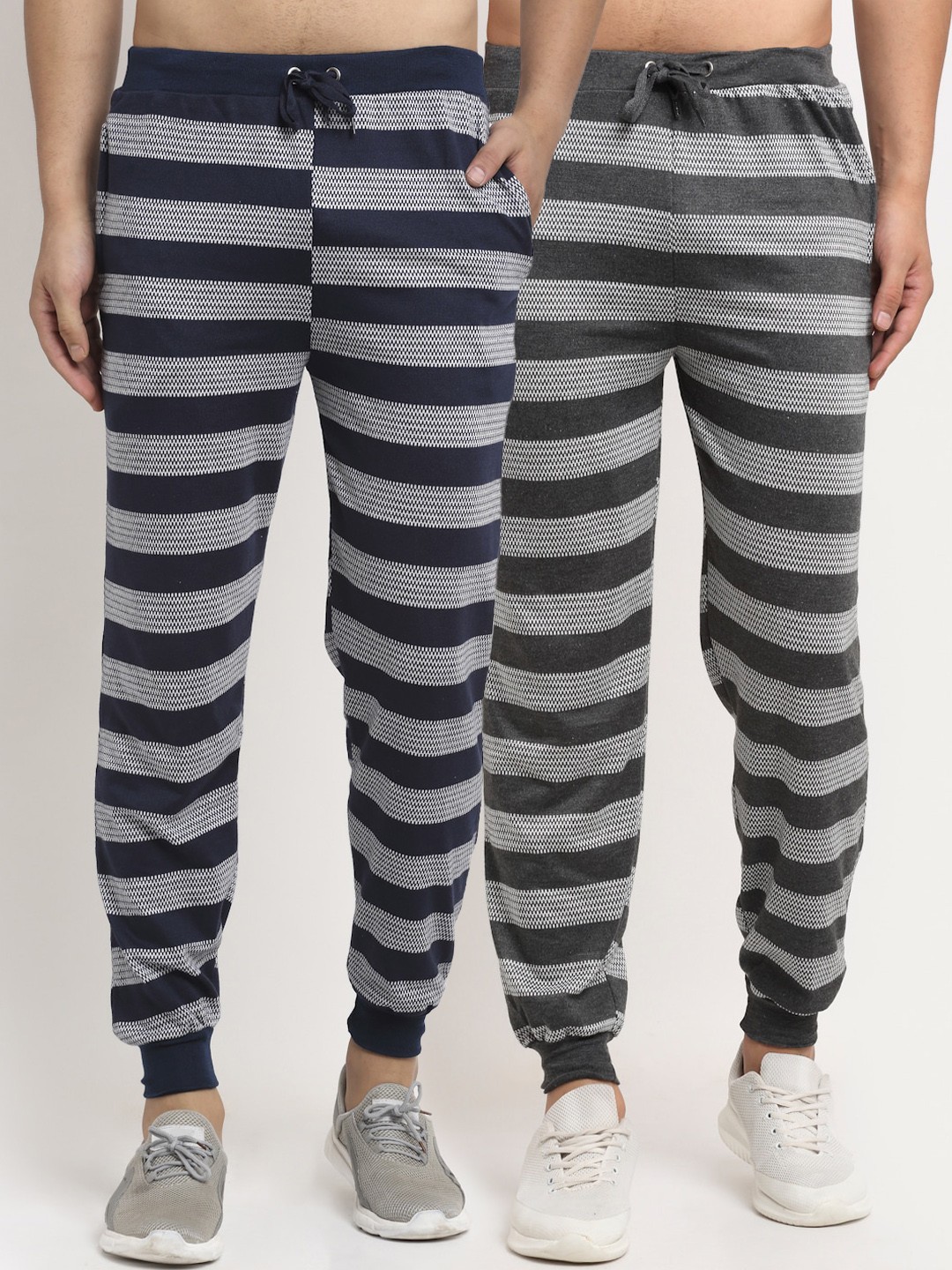 

VIMAL JONNEY Men Pack Of 2 Navy Blue & Grey Regular-Fit Joggers