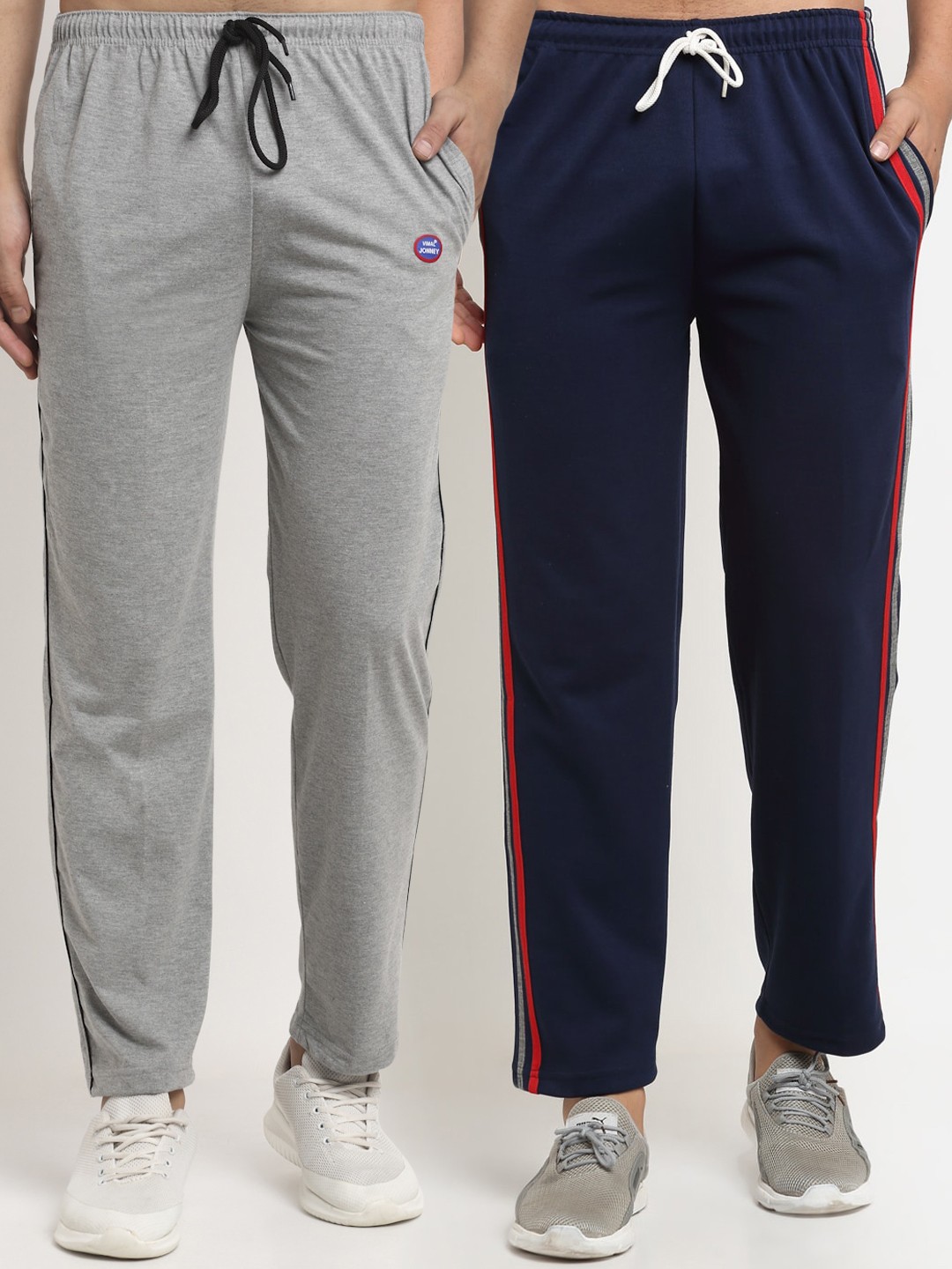 

VIMAL JONNEY Men Pack Of 2 Grey & Navy Blue Solid Regular Track Pants