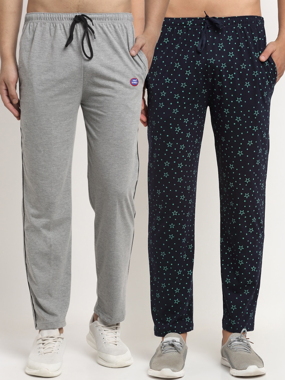 

MACK JONNEY Men Grey & Navy Blue Pack of 2 Printed Joggers