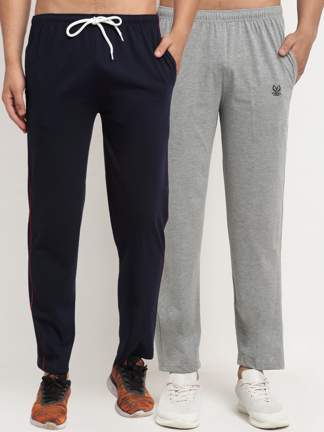

MACK JONNEY Men Pack Of 2 Navy Blue & Grey Solid Regular-Fit Track Pants