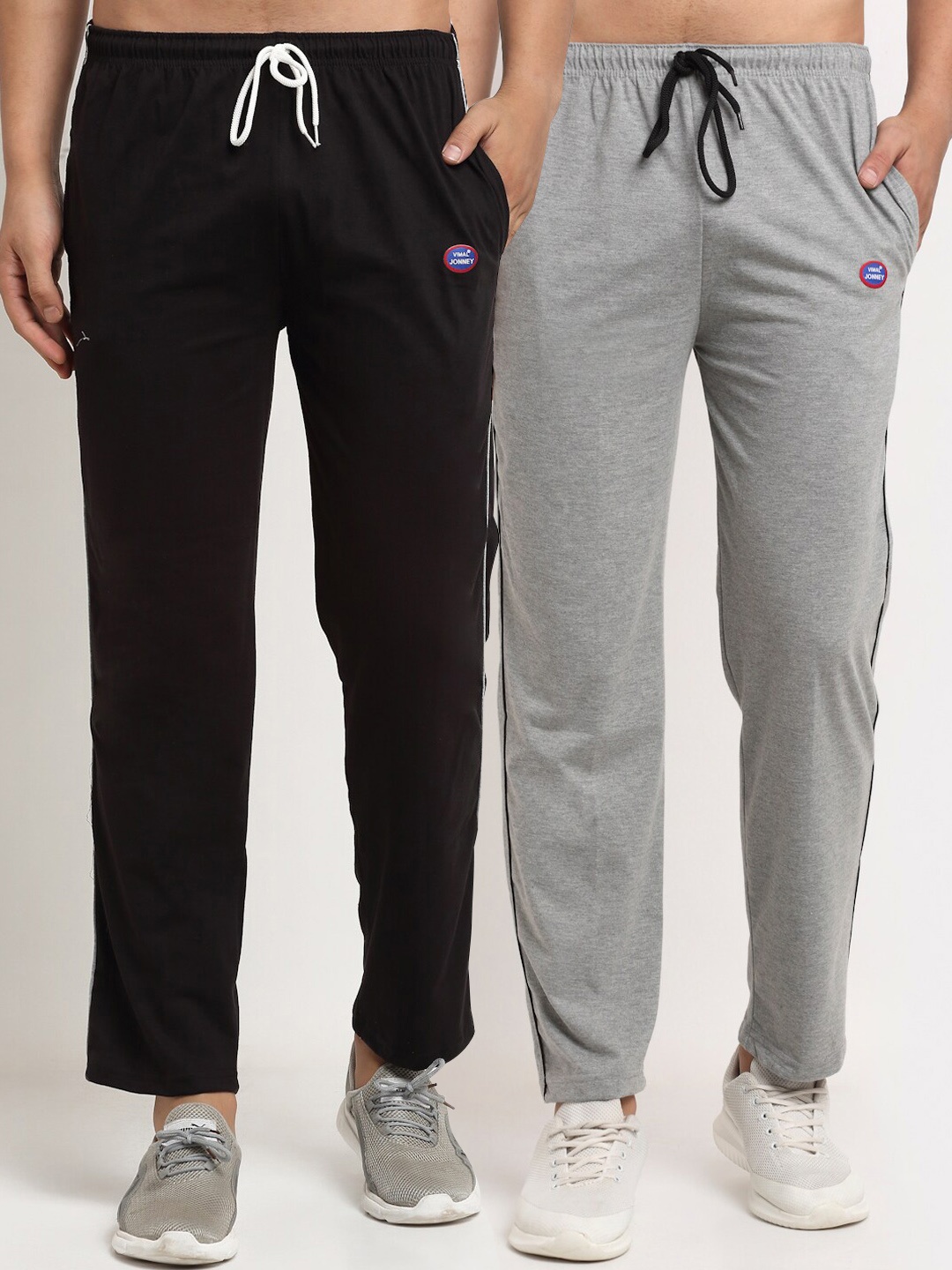 

MACK JONNEY Men Pack Of 2 Grey & Black Solid Regular Track Pants