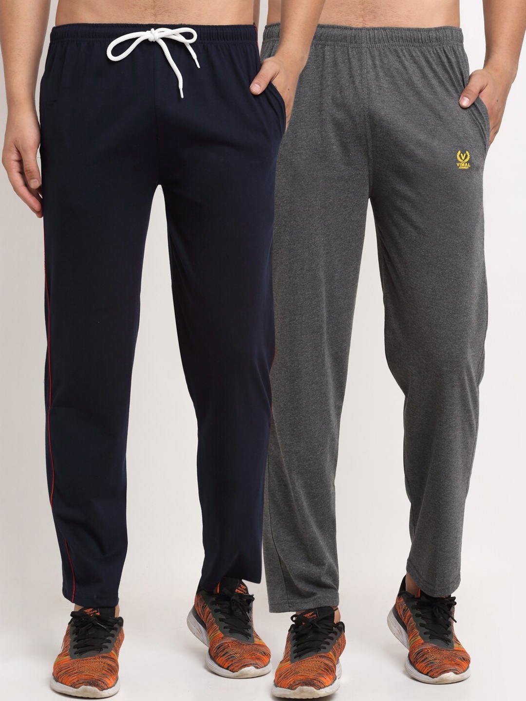 

MACK JONNEY Men Navy Blue & Grey Pack Of 2 Solid Track Pants