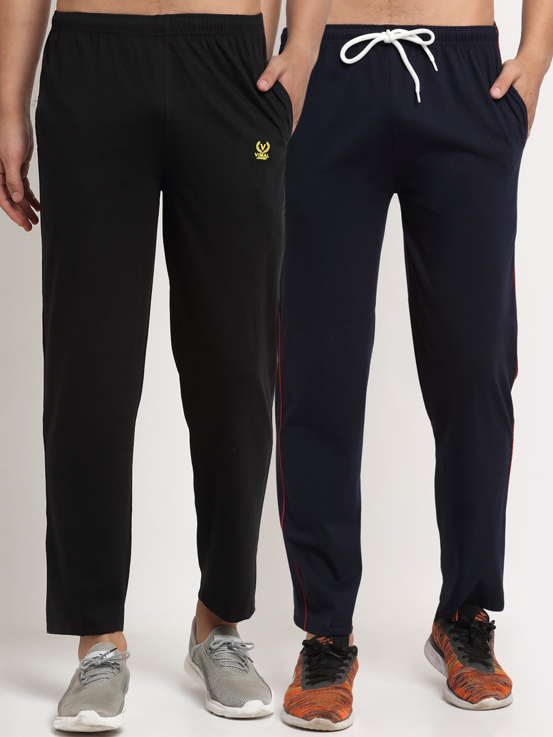 

VIMAL JONNEY Men Pack Of 2 Navy Blue & Black Solid Regular Track Pants