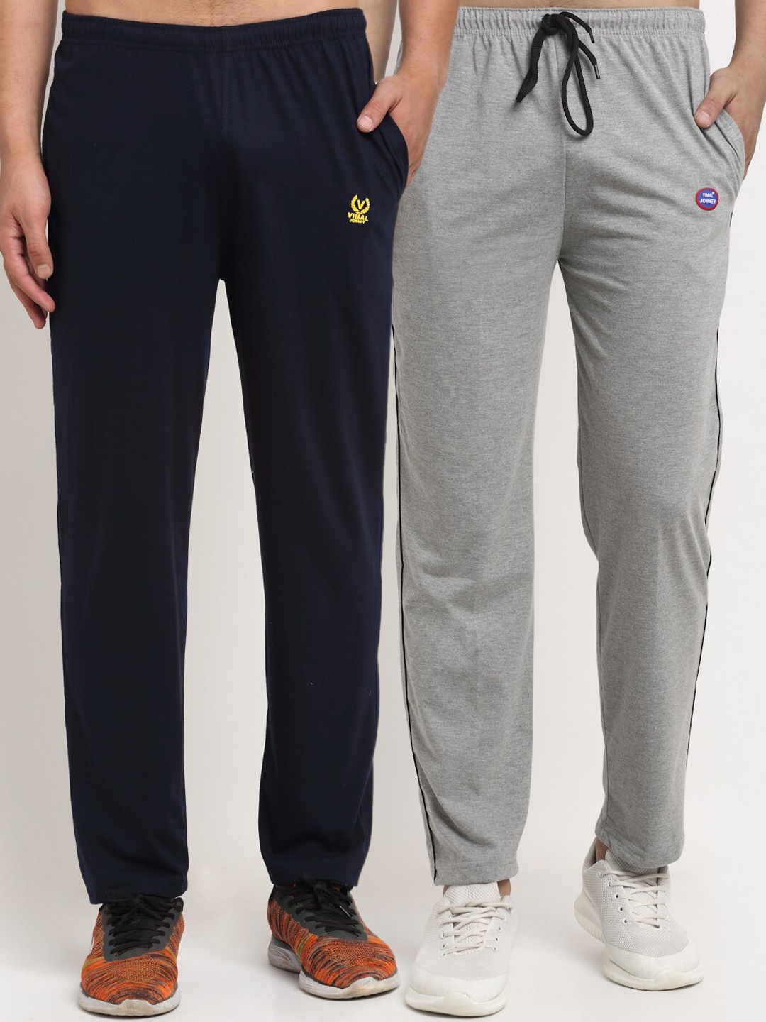

MACK JONNEY Men Grey & Navy Blue Pack Of 2 Solid Regular Fit Track Pants
